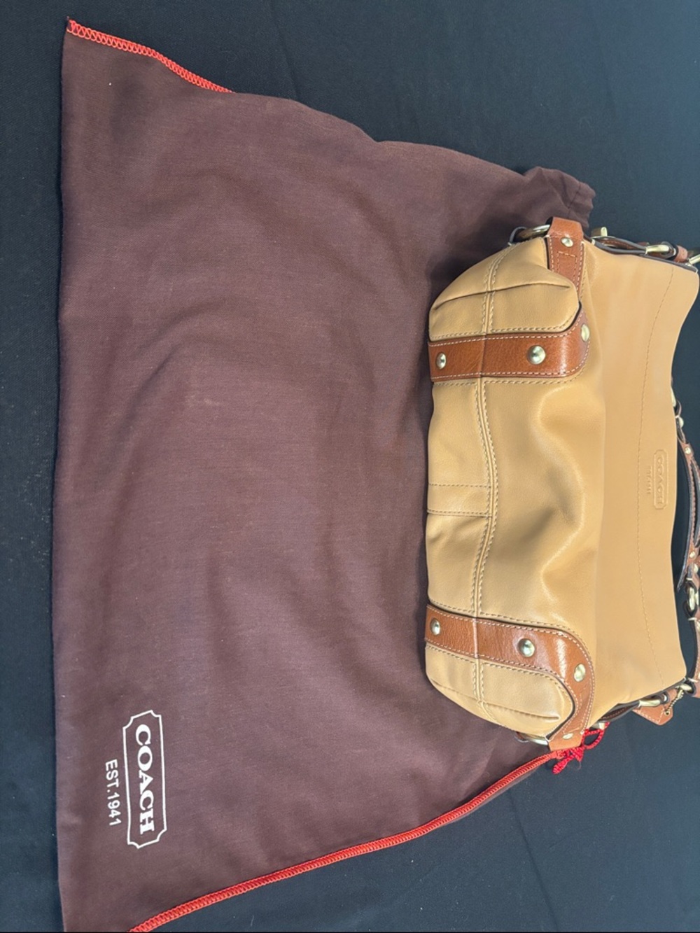 Coach Carly Two-Tone Brown Leather Shoulder Bag with Dust Bag - Picture 8 of 8
